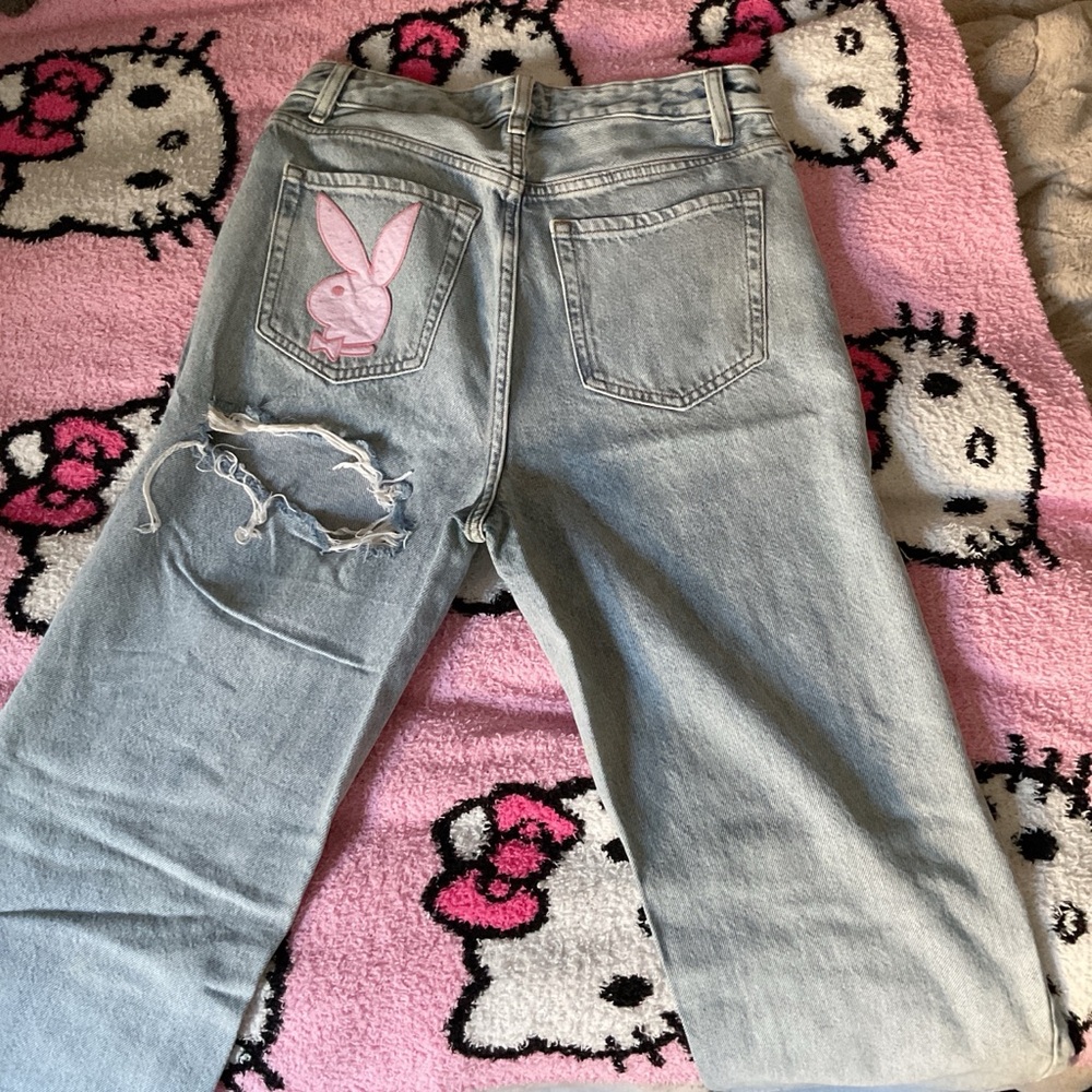 PLAYBOY Light Denim Straight Leg Jeans with Pink Logo